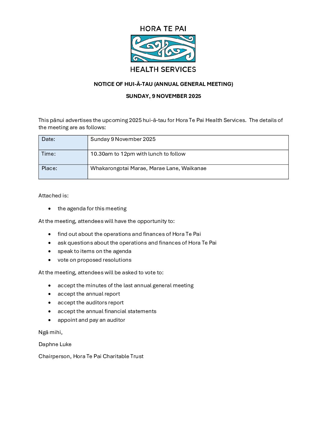 NOTICE OF HUI-Ā-TAU 2025 | ANNUAL GENERAL MEETING